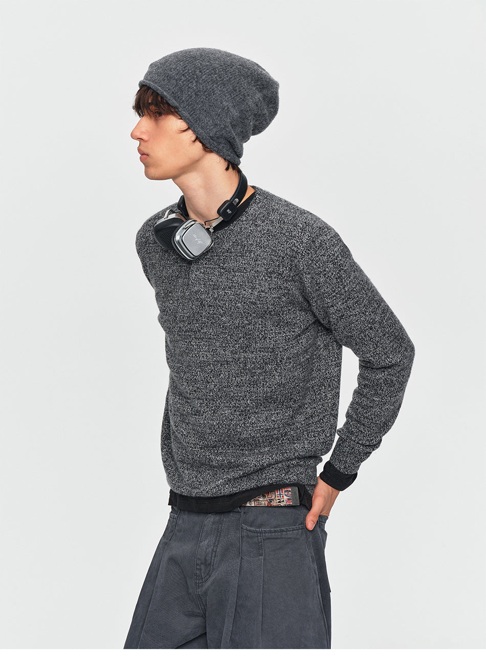 MADWITCH TEXTURED MARLED WOOL-BLEND HENLEY SWEATER #11826