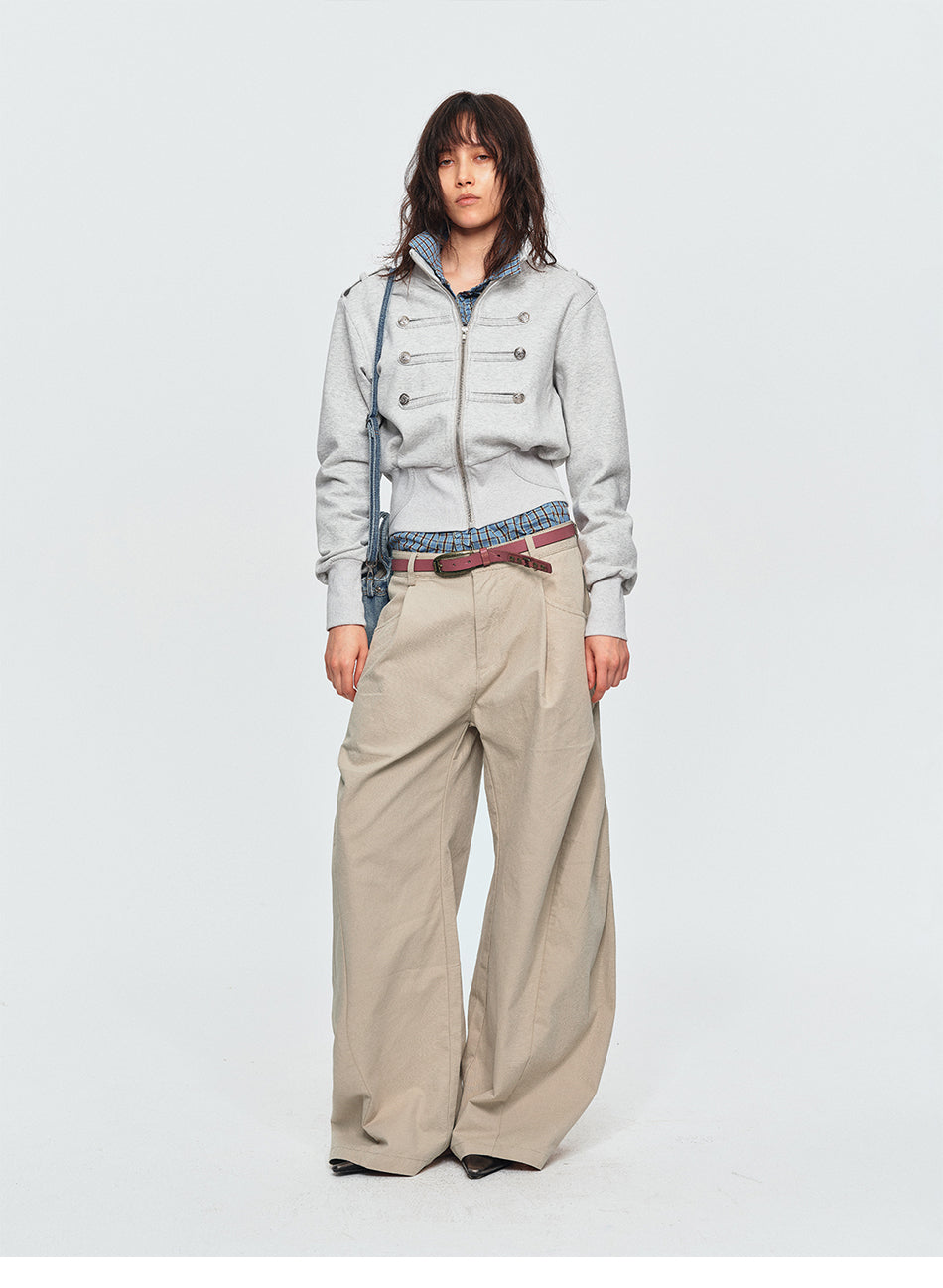 MADWITCH DOUBLE-PLEATED CURVED WIDE-LEG PANTS #A638