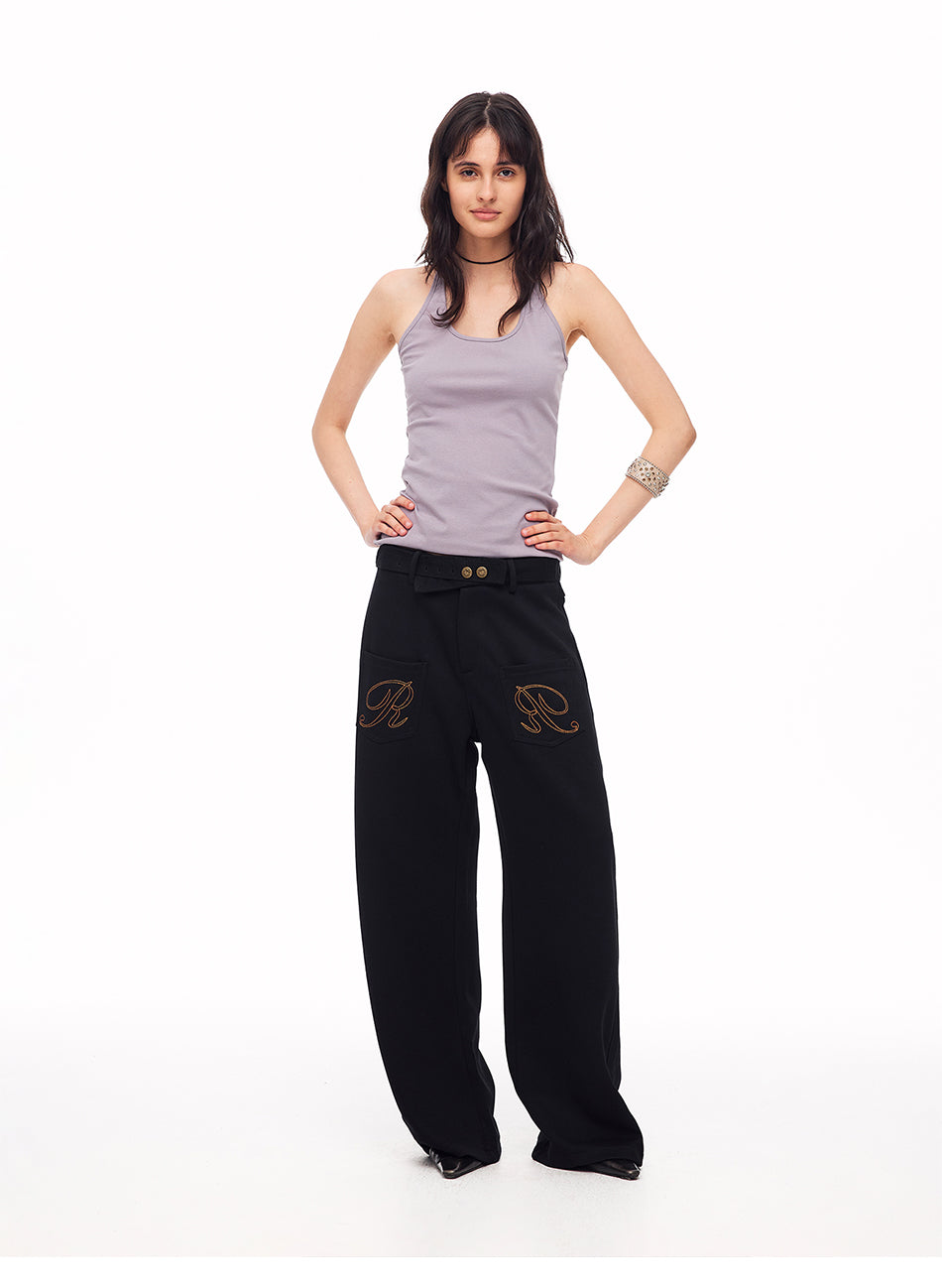 MADWITCH EMBROIDERED BACK-STRAP WIDE-LEG SWEATPANTS #L2026554