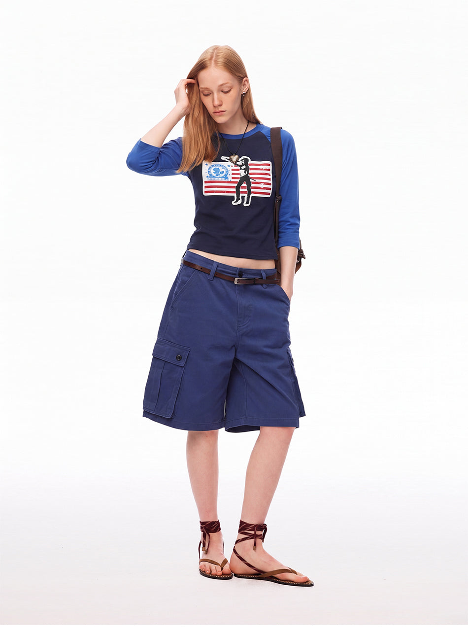MADWITCH VINTAGE GRAPHIC RAGLAN 3/4-SLEEVE CROPPED T-SHIRT #MS8958