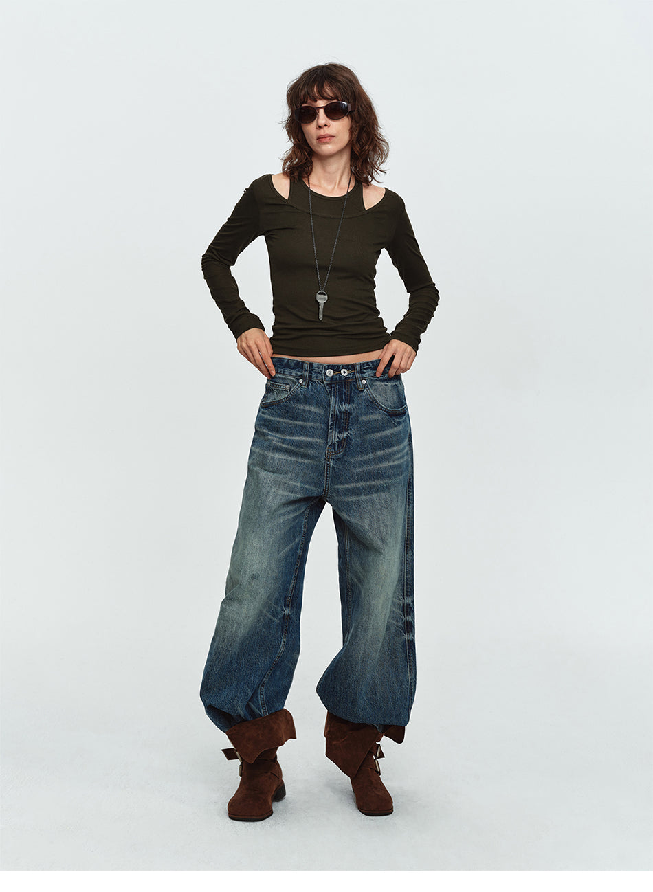 MADWITCH OFF-SHOULDER TWO-PIECE CROPPED LYOCELL TOP #C2026366