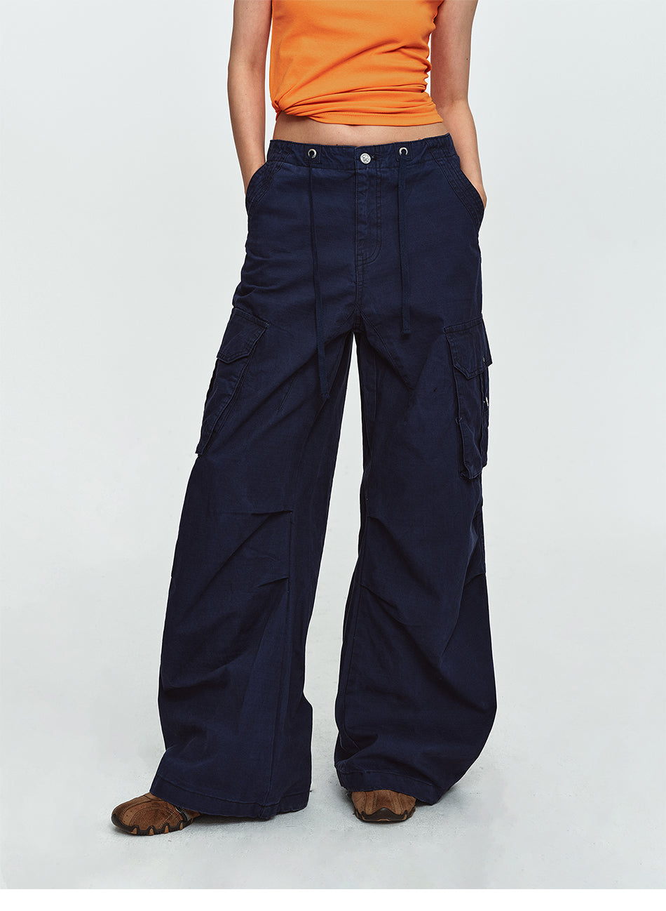 MADWITCH PLEATED MULTI-POCKET CURVED-LEG CARGO PANTS #6856