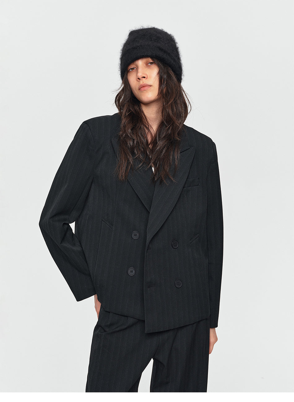 MADWITCH SHADOW-PINSTRIPE DOUBLE-BREASTED BLAZER #AW26122
