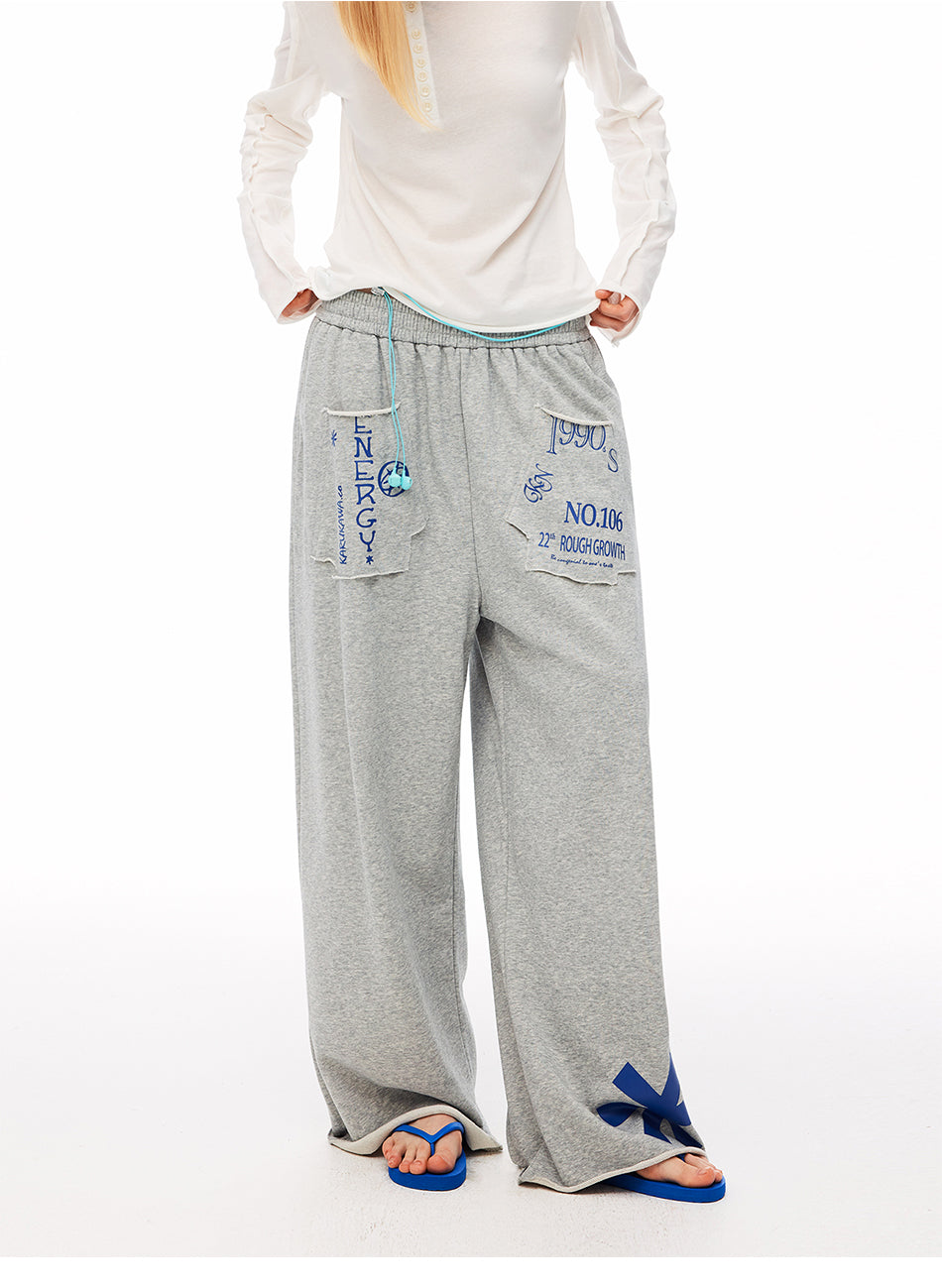 MADWITCH VINTAGE GRAPHIC DISTRESSED WIDE-LEG SWEATPANTS #CK61086