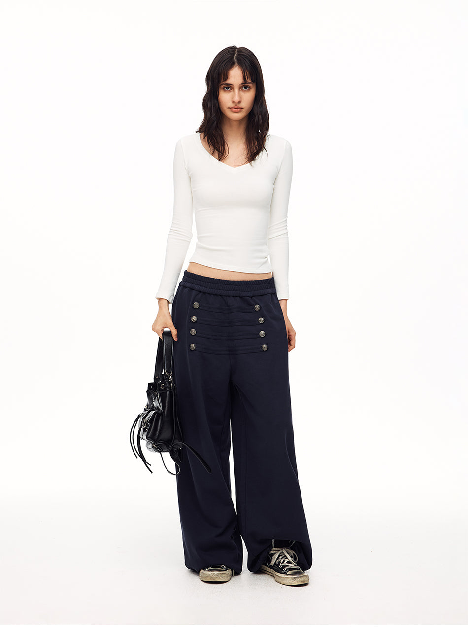 MADWITCH VINTAGE PALACE BUTTONED WIDE-LEG SWEATPANTS #L2026630
