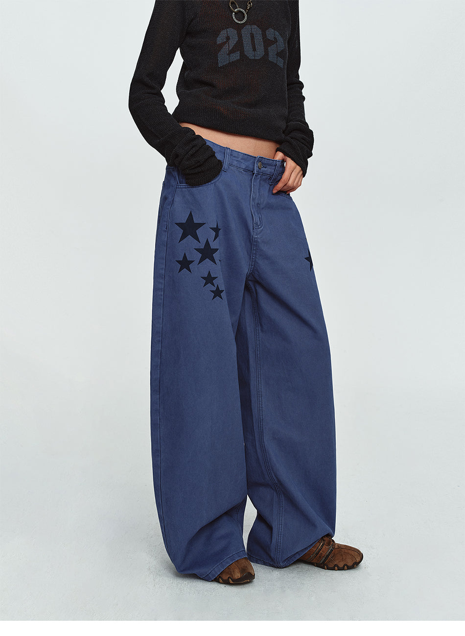 MADWITCH STAR-PRINT WASHED WIDE-LEG TROUSERS #G60156
