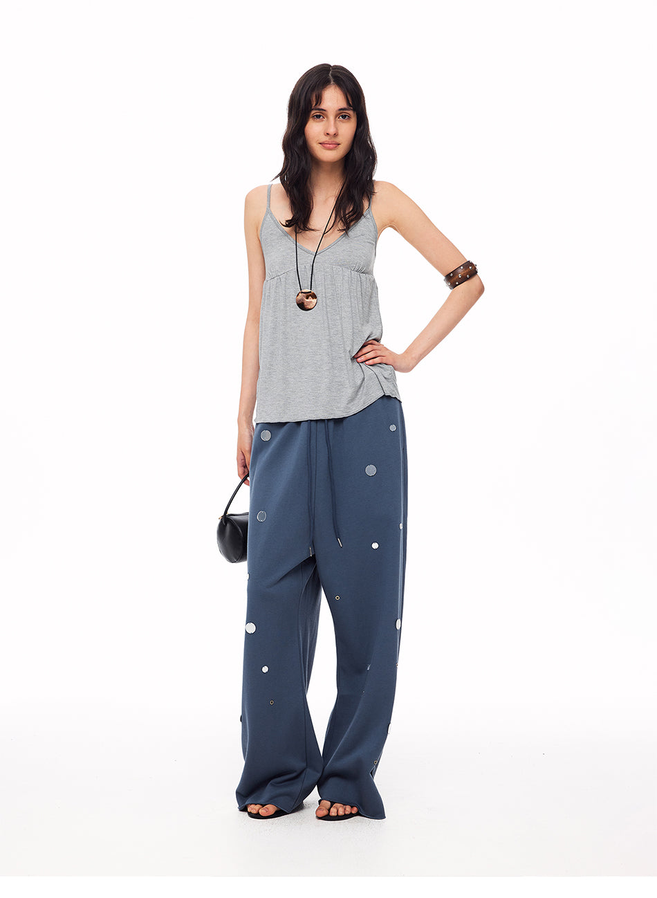 MADWITCH DRAWSTRING MIRROR-DISK WIDE-LEG SWEATPANTS #CK61067