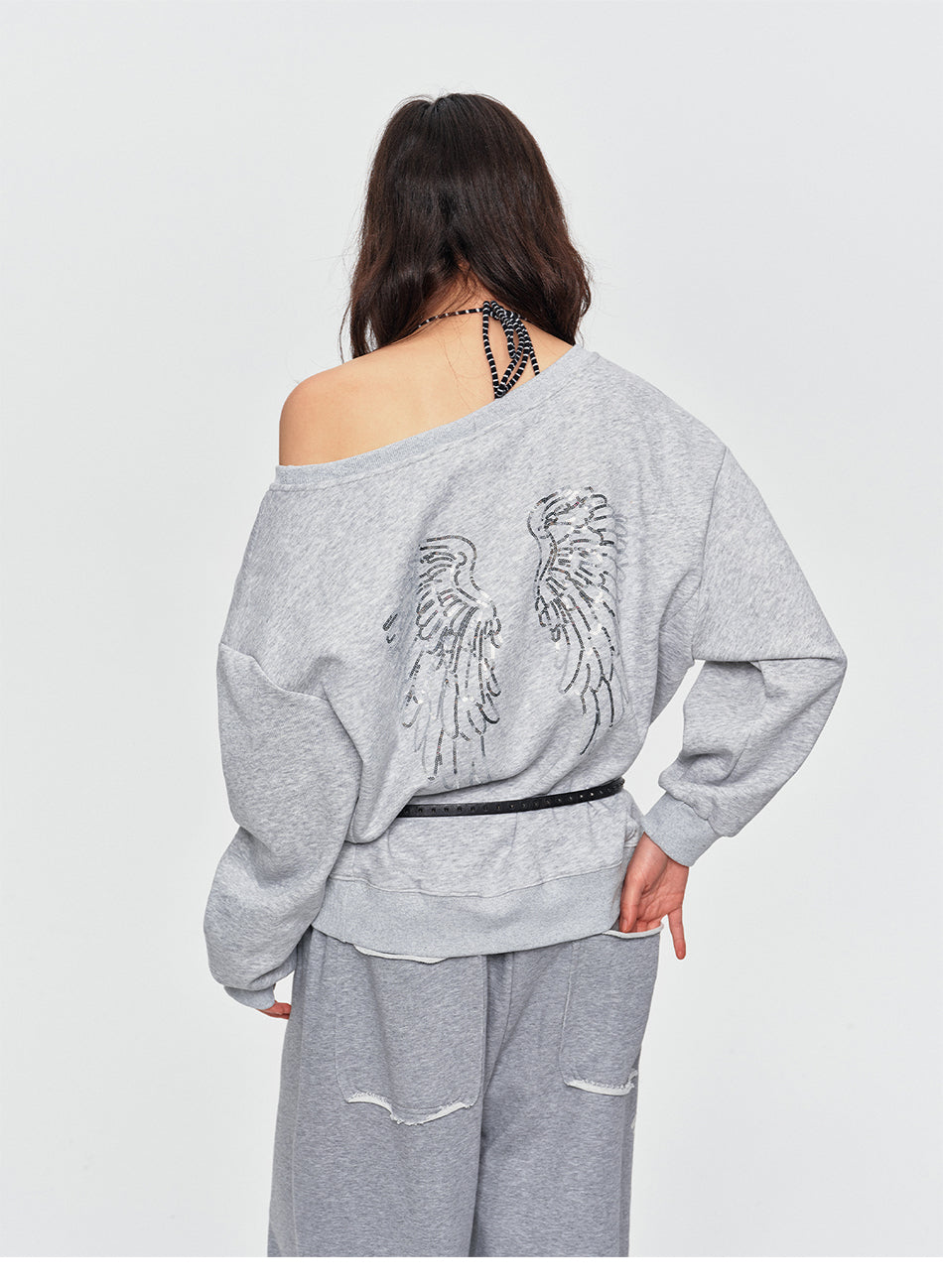 MADWITCH SEQUIN WING OFF-SHOULDER SWEATSHIRT #L2026612