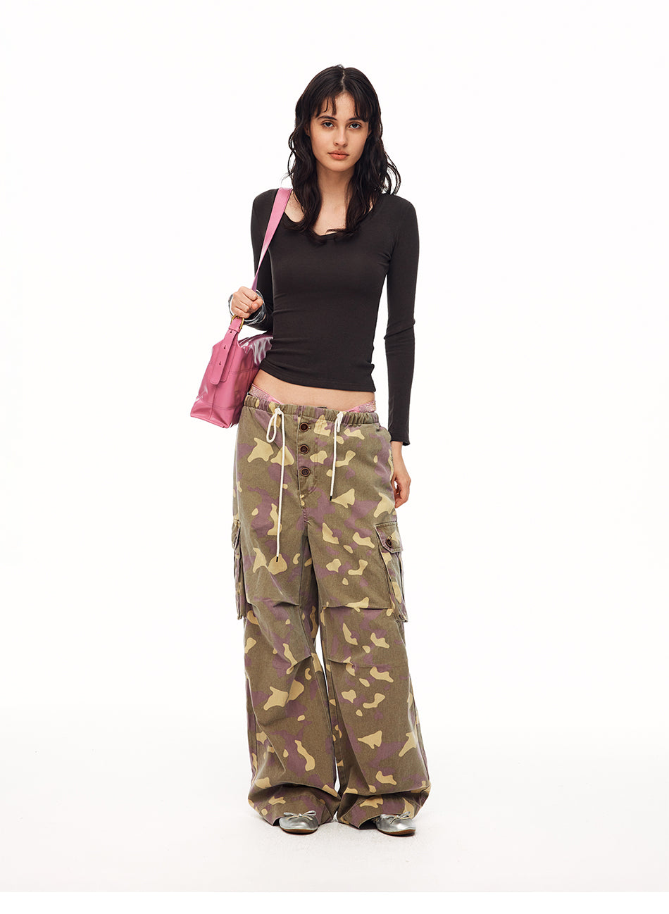 MADWITCH PURPLE CAMO MULTI-POCKET CARGO TROUSERS #CK61078