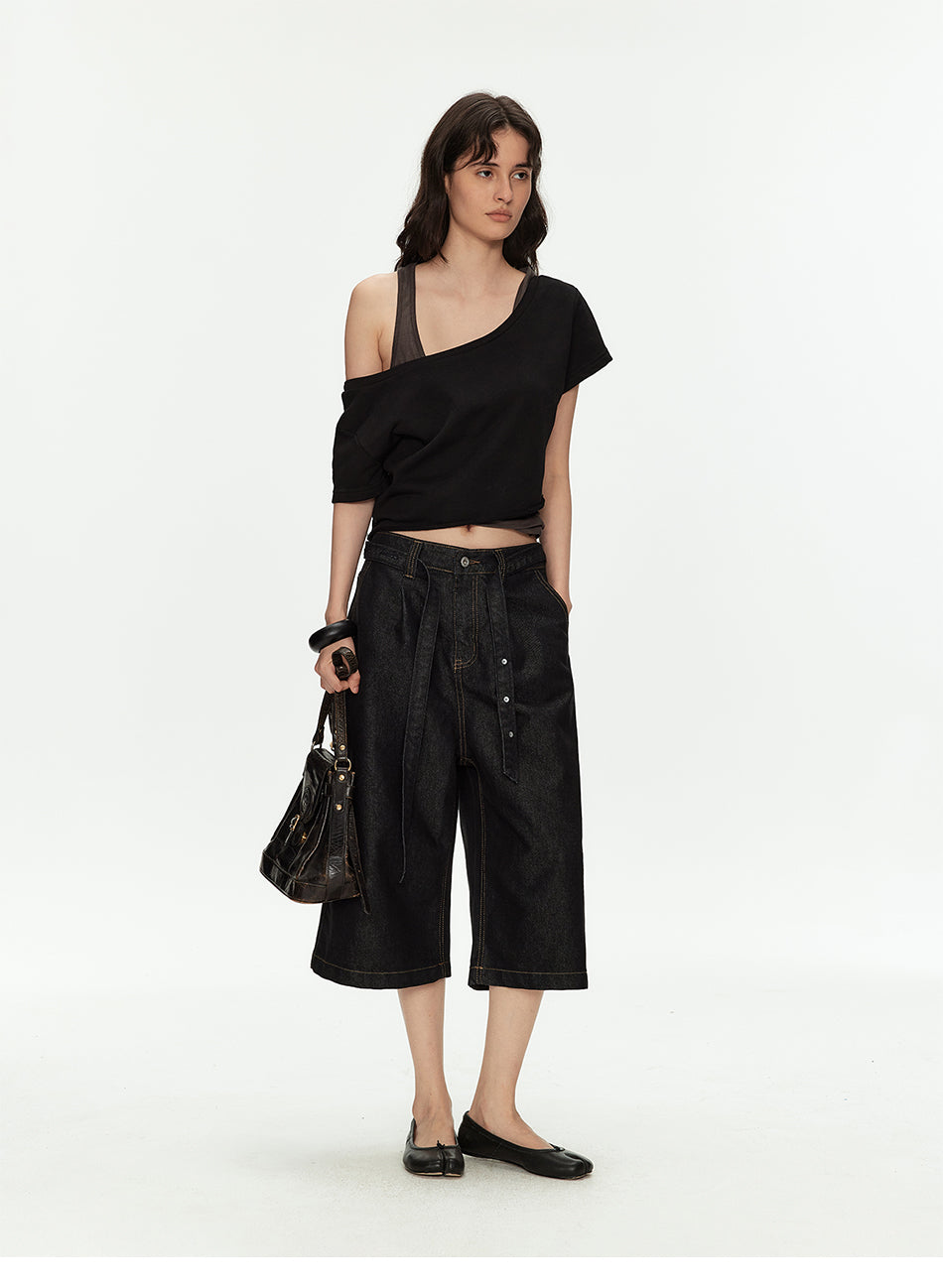MADWITCH RAW BLACK CROP JEANS #8633