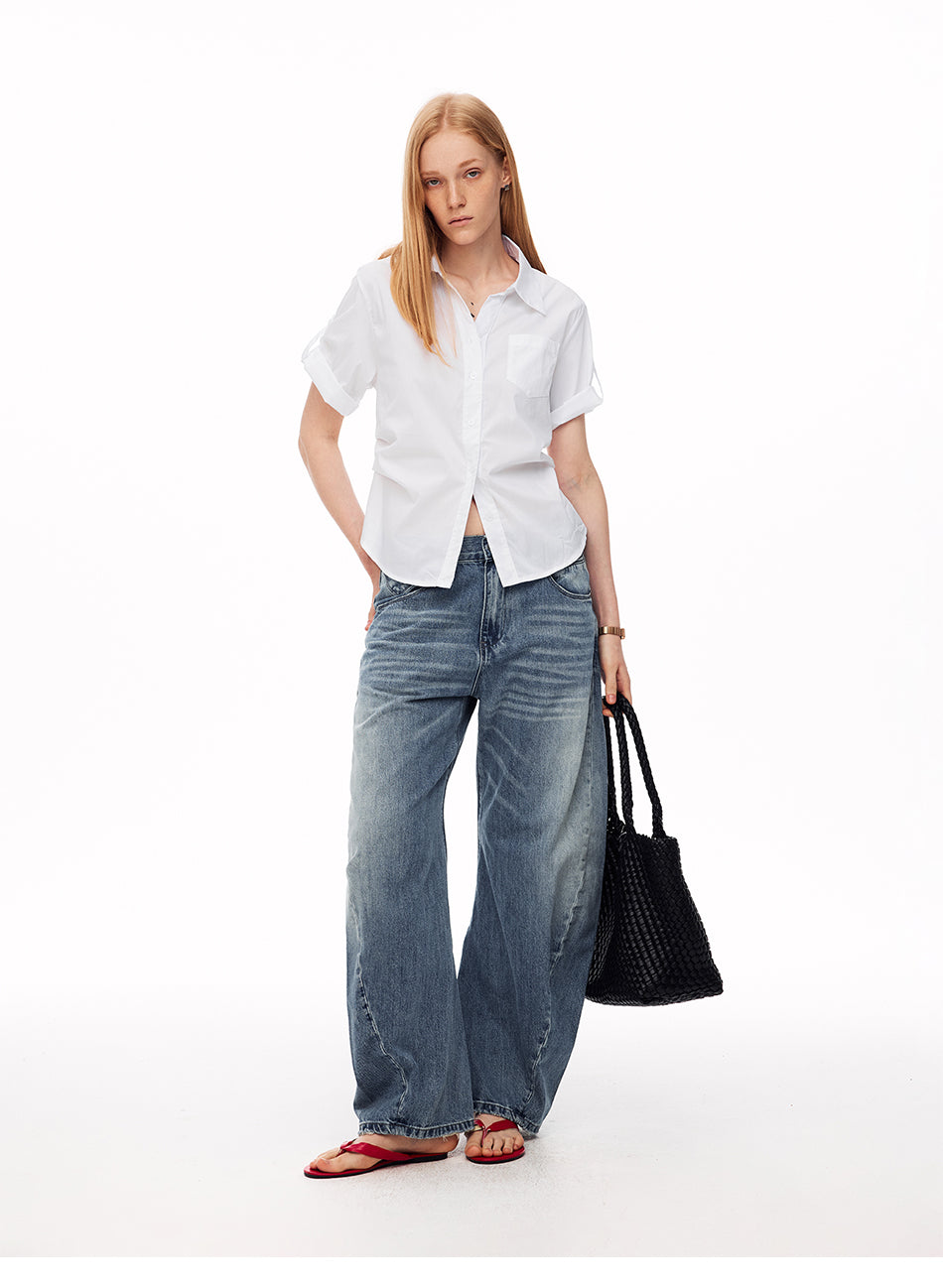 MADWITCH WASHED BUCKLE-BACK CURVED JEANS #CK9830
