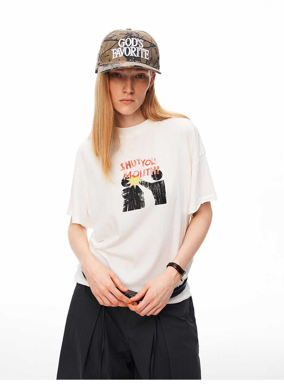 MADWITCH DISTRESSED SLOGAN SILHOUETTE GRAPHIC TEE #TC137