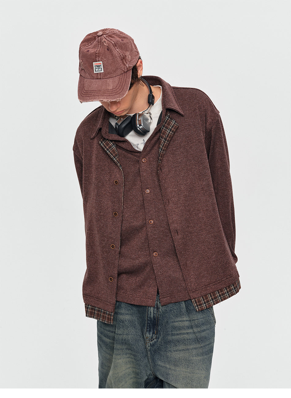 MADWITCH LAYERED PLAID-COLLAR BUTTONED SWEATSHIRT #880936