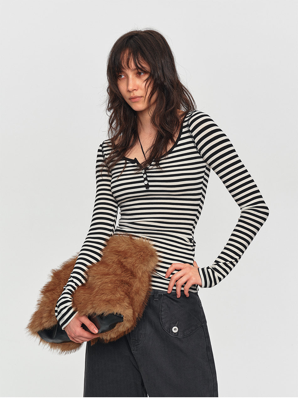 MADWITCH STRIPED LYOCELL HENLEY TEE #L2026530