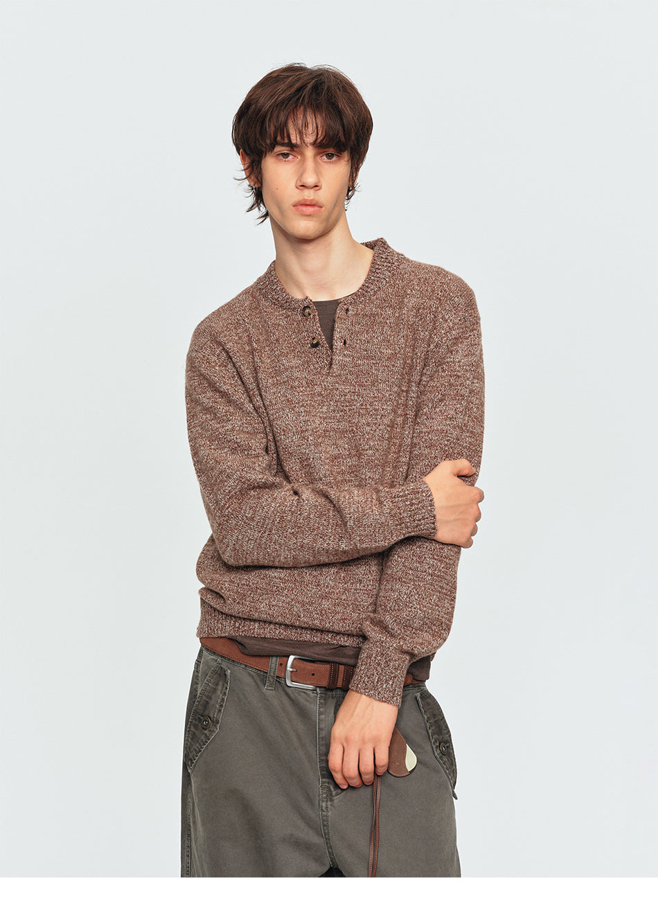 MADWITCH MARLED WOOL-BLEND HENLEY SWEATER #11817