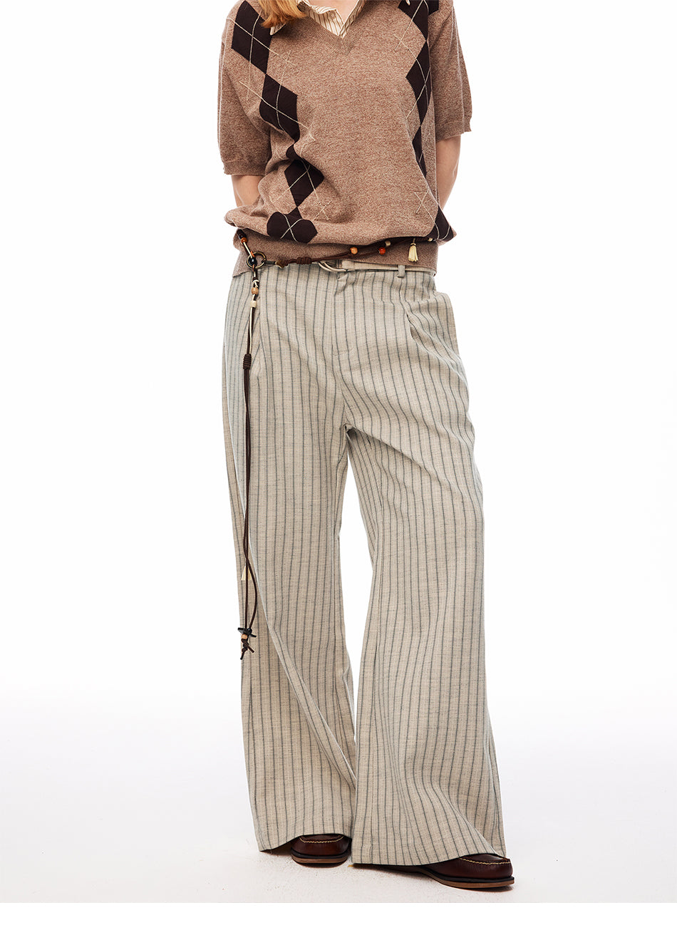 MADWITCH VINTAGE STRIPED BELTED WIDE-LEG TROUSERS #AW26170
