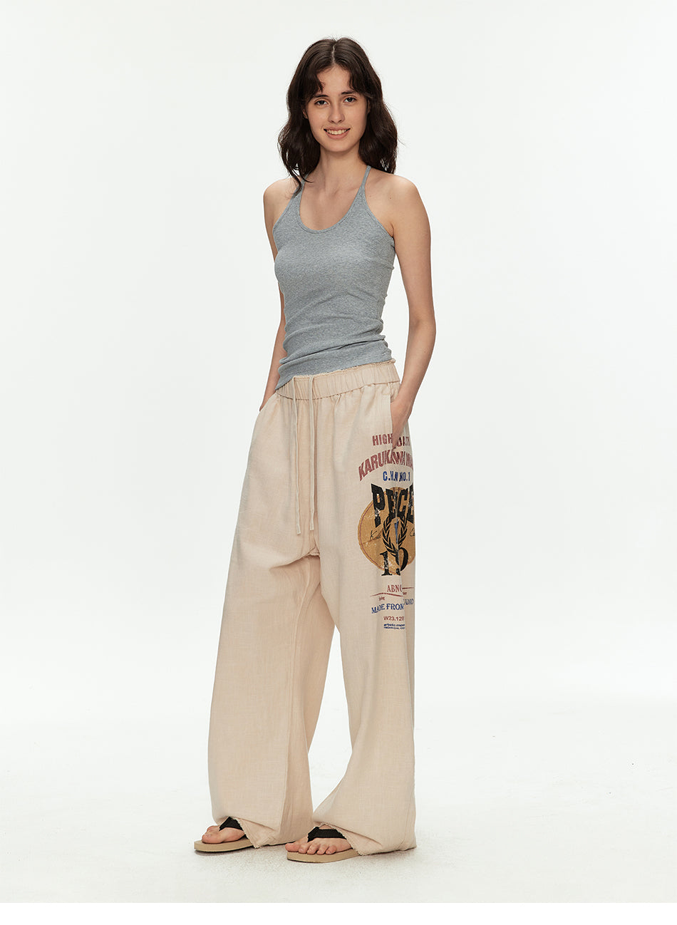 MADWITCH PRINTED LINEN DRAWSTRING PANTS #CK61035