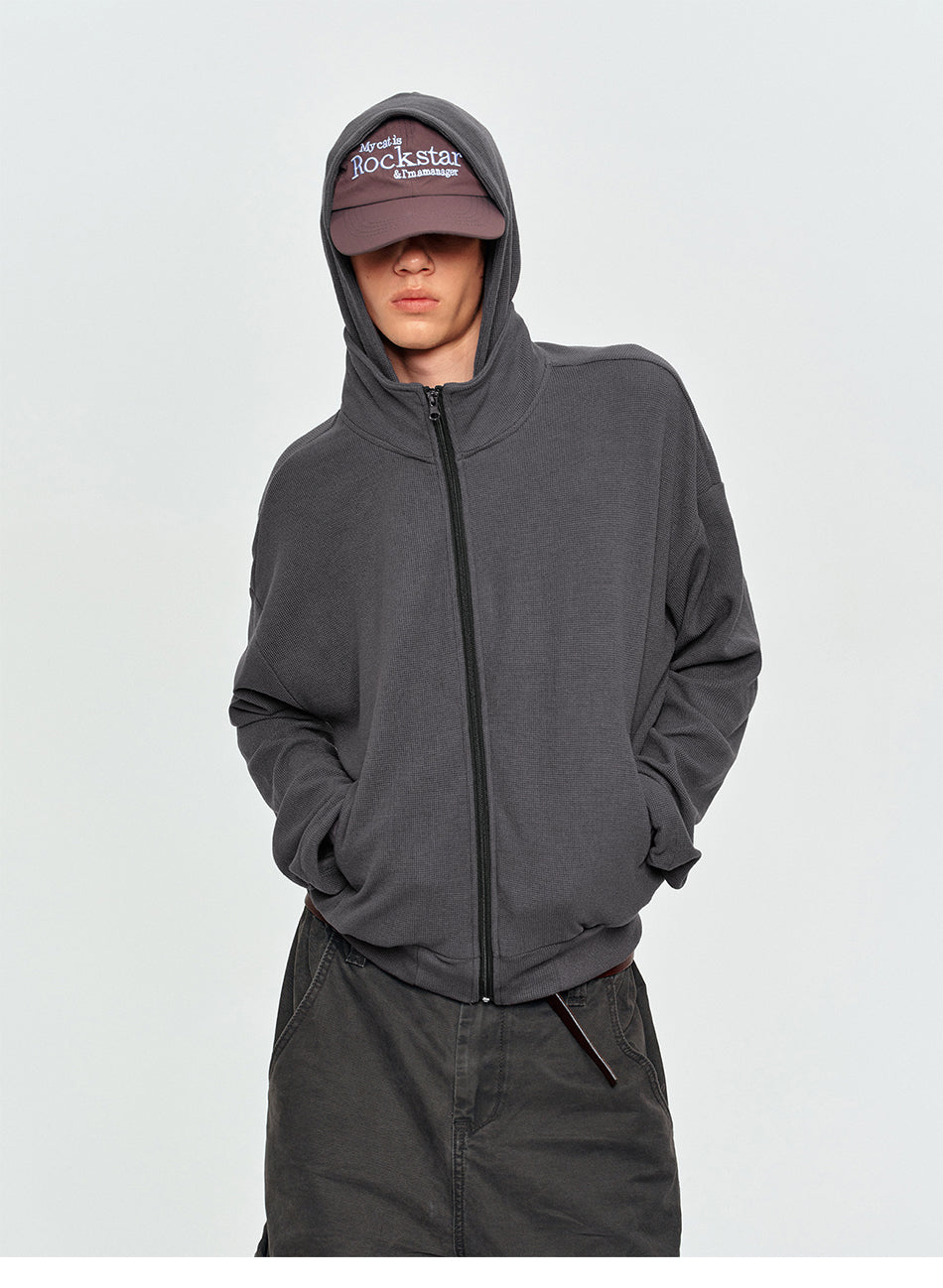 MADWITCH WAFFLE-KNIT CROPPED ZIP HOODIE #2605WT5091