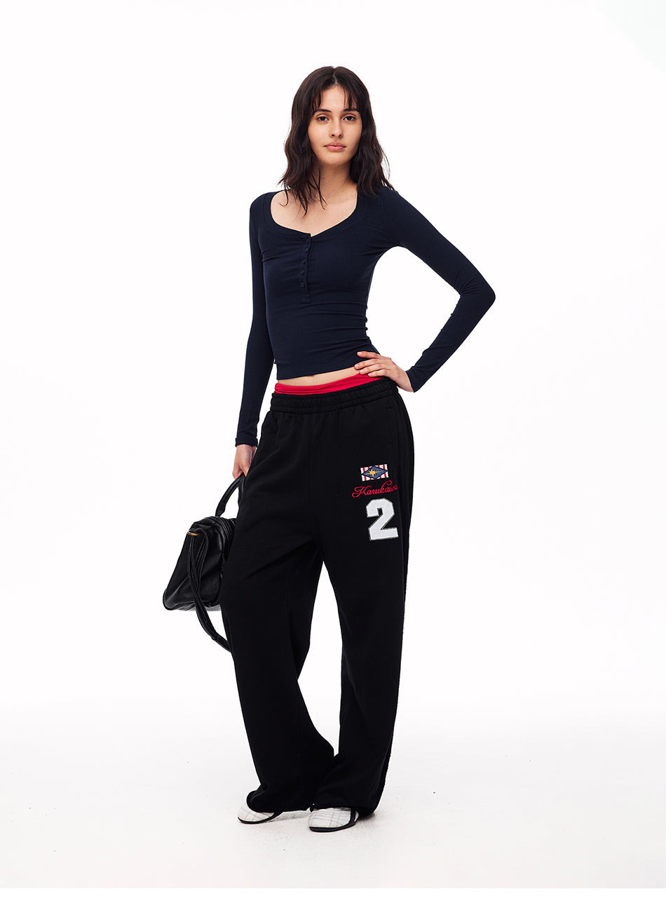 MADWITCH RIBBED U NECK HENLEY LONG SLEEVE TEE #G2079
