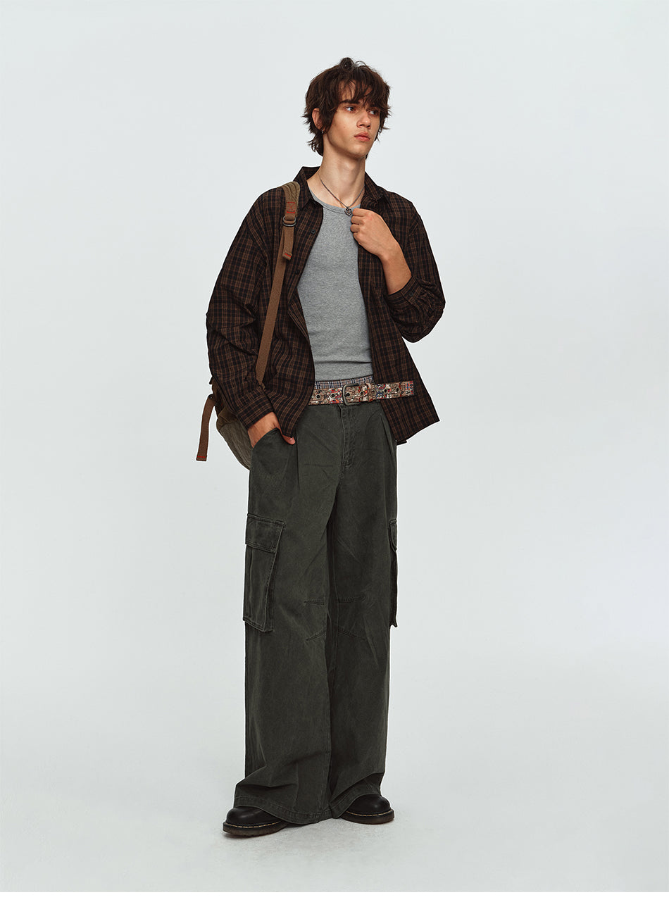 MADWITCH PLAID RELAXED-FIT CASUAL SHIRT #CR6256