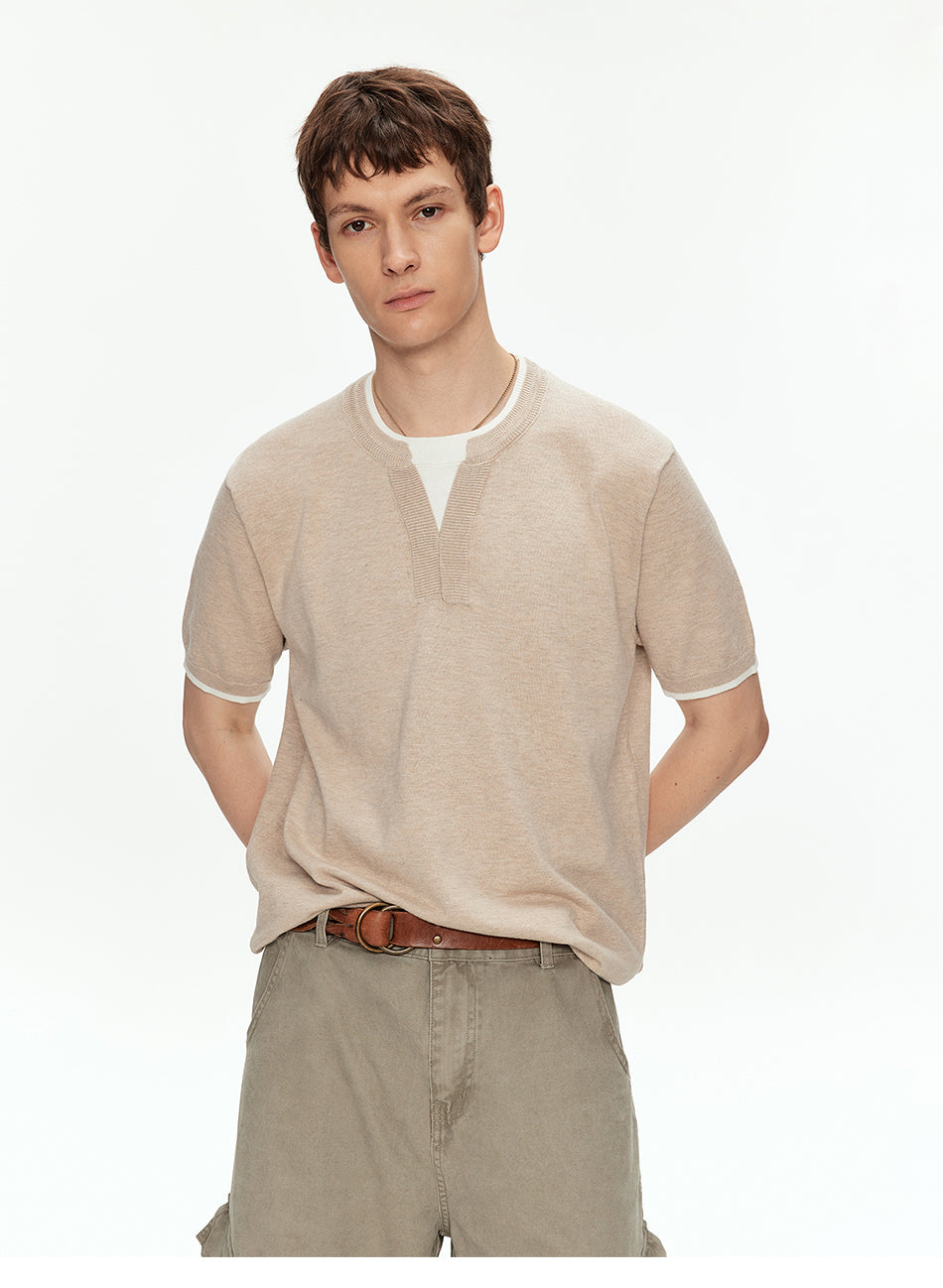 MADWITCH CONTRAST HENLEY KNIT T SHIRT #68659