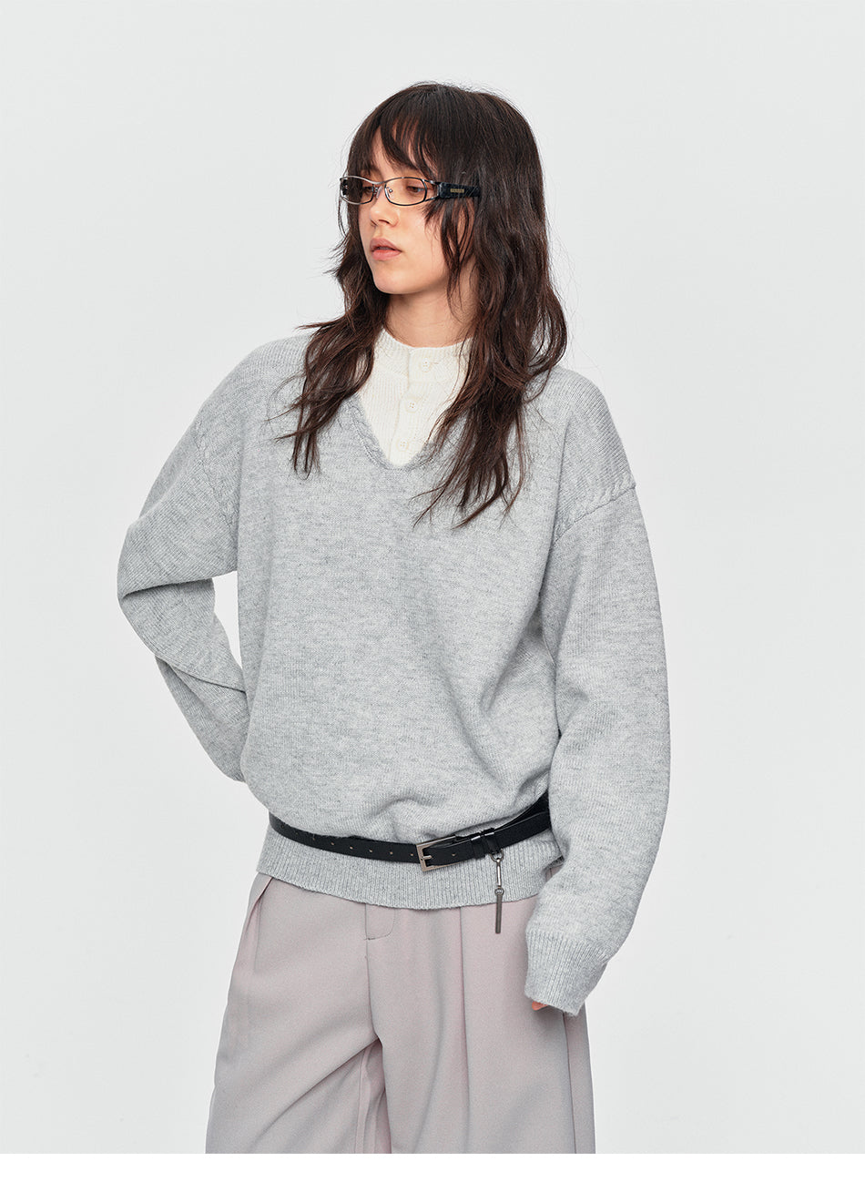 MADWITCH LAYERED HENLEY KNIT SWEATER #AW26832