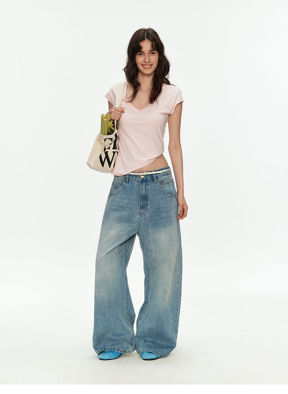 MADWITCH MODAL V-NIP CROP TEE #L0209