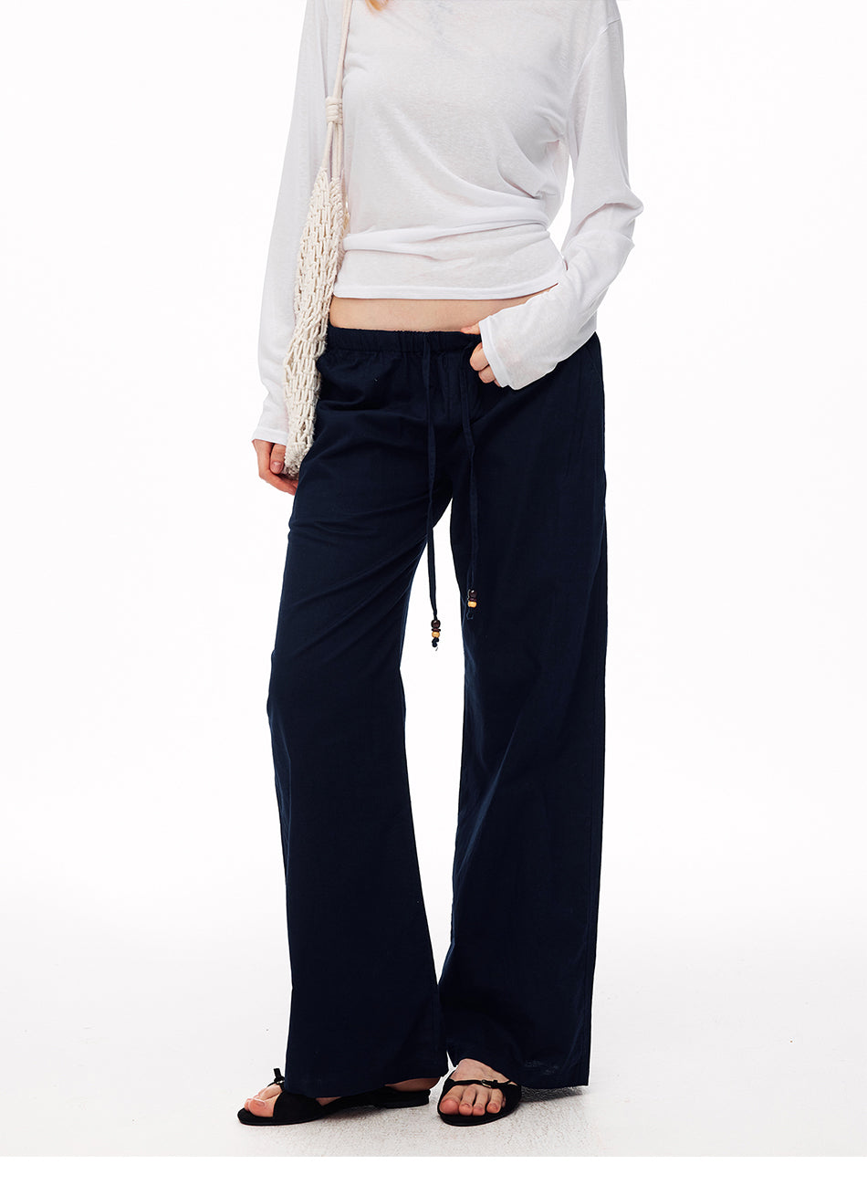 MADWITCH SLOUCHY LINEN-BLEND DRAWSTRING WIDE-LEG PANTS #CN61060