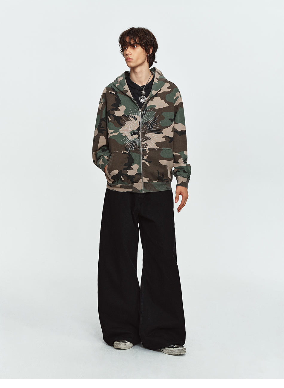 MADWITCH CAMO GRAPHIC-PRINT ZIP HOODIE #0309