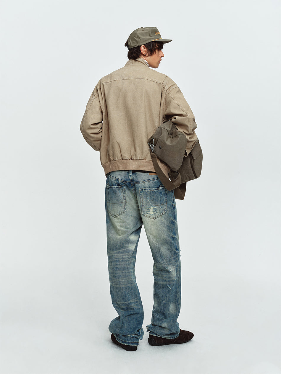 MADWITCH WASHED DISTRESSED CINCHED CROPPED UTILITY JACKET #AW26121