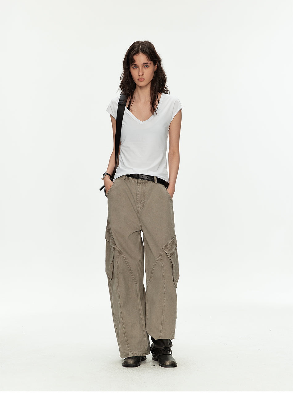 MADWITCH VINTAGE WASHED CURVED CARGO PANTS #K701