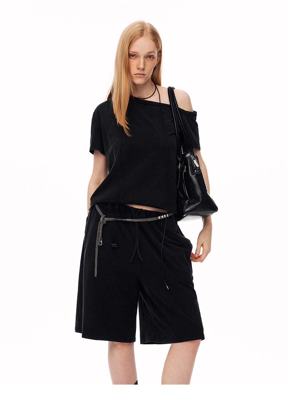 MADWITCH ASYMMETRIC OFF-SHOULDER SHIRT & CAPRI SET #C2026361 & C2026360