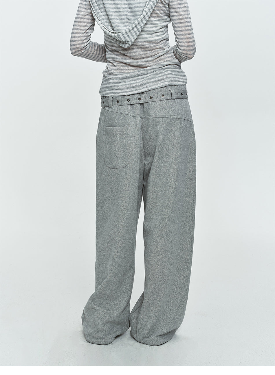 MADWITCH EYELET-BELTED WIDE-LEG RELAXED SWEATPANTS #CK61113