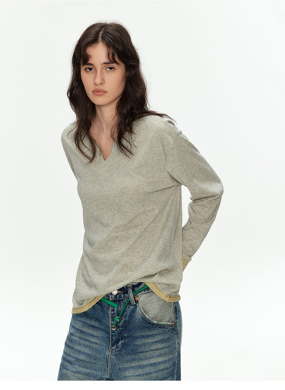 MADWITCH COLORBLOCK HENLEY LONG TEE #M1175