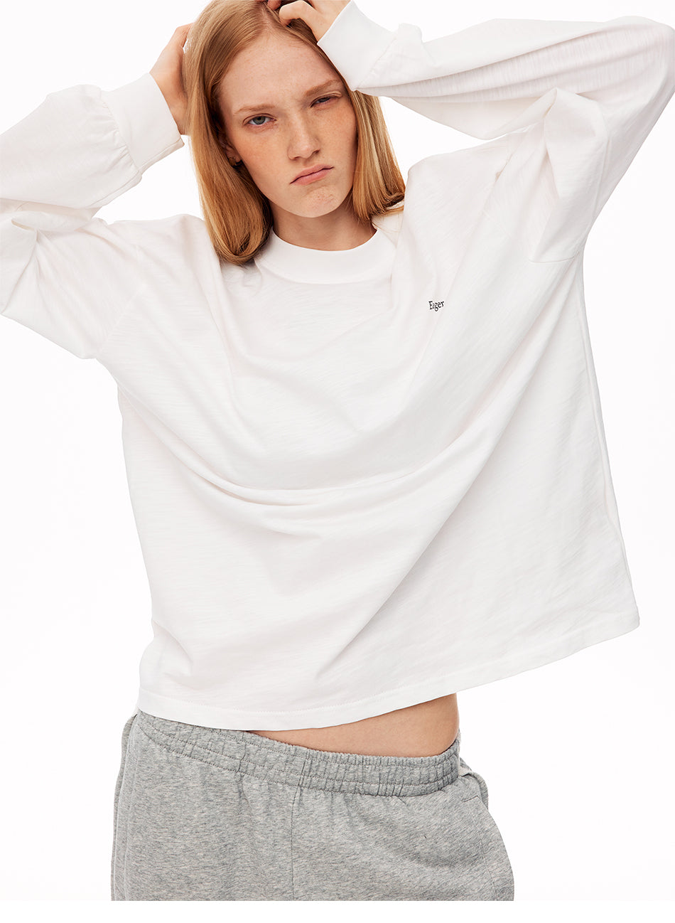 MADWITCH LOOSE LETTER-PRINT MOCK-NECK LONG-SLEEVE T-SHIRT #N2096