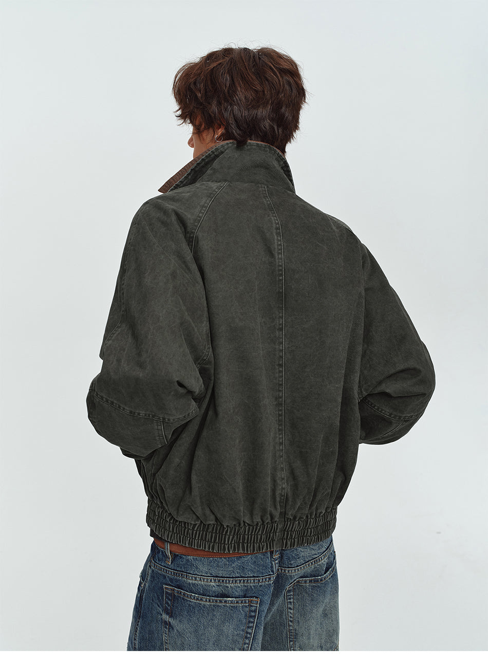 MADWITCH WASHED STAND-COLLAR RIBBED-HEM JACKET #AW26608