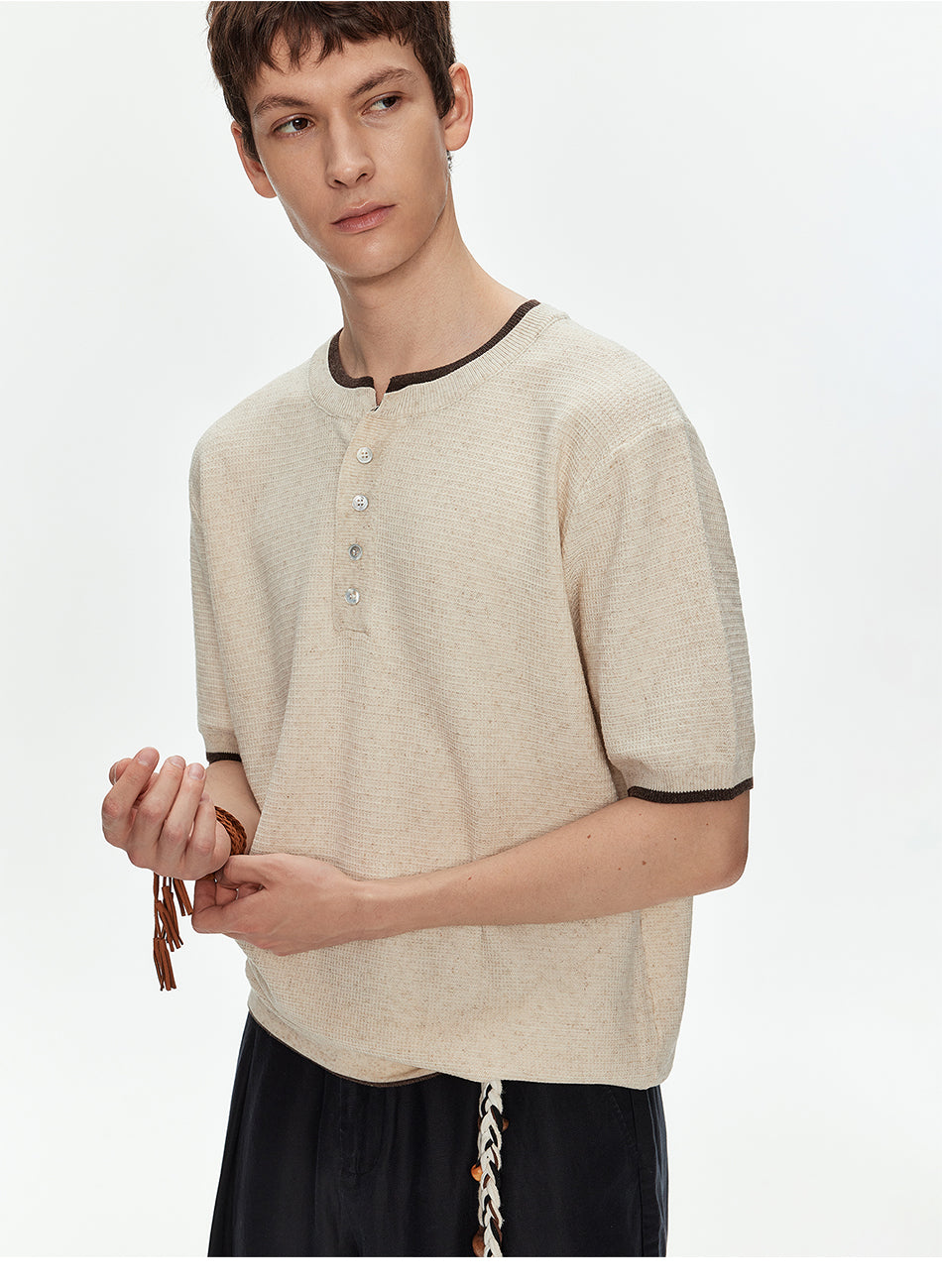 MADWITCH CONTRAST HENLEY KNIT T SHIRT #68695