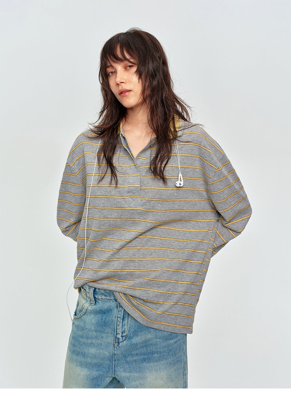 MADWITCH VINTAGE STRIPED DOUBLE-PLACKET POLO #PLO15
