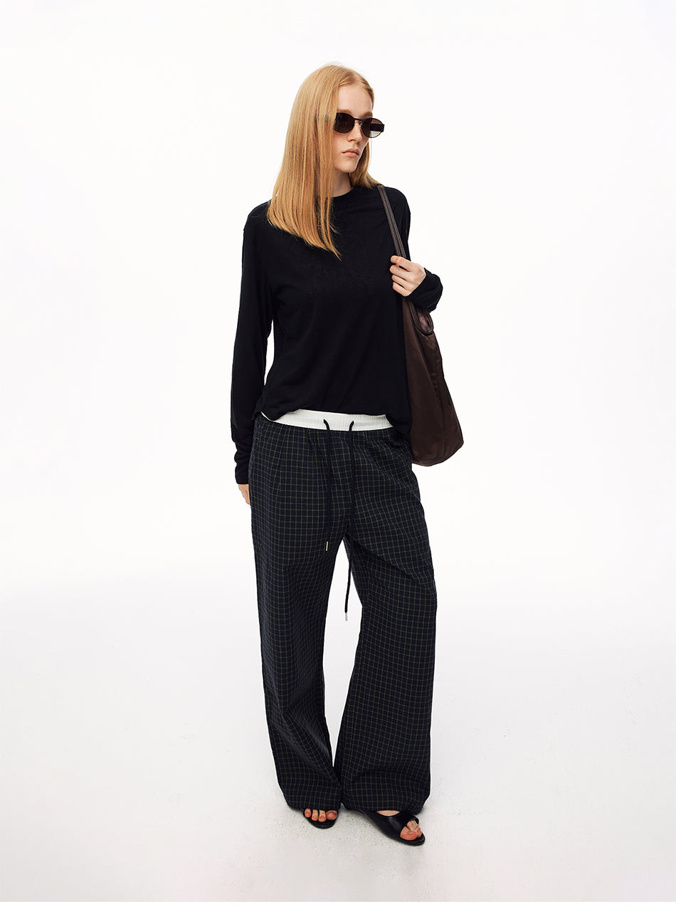 MADWITCH VINTAGE PLAID DRAWSTRING WIDE-LEG PANTS #CK61051