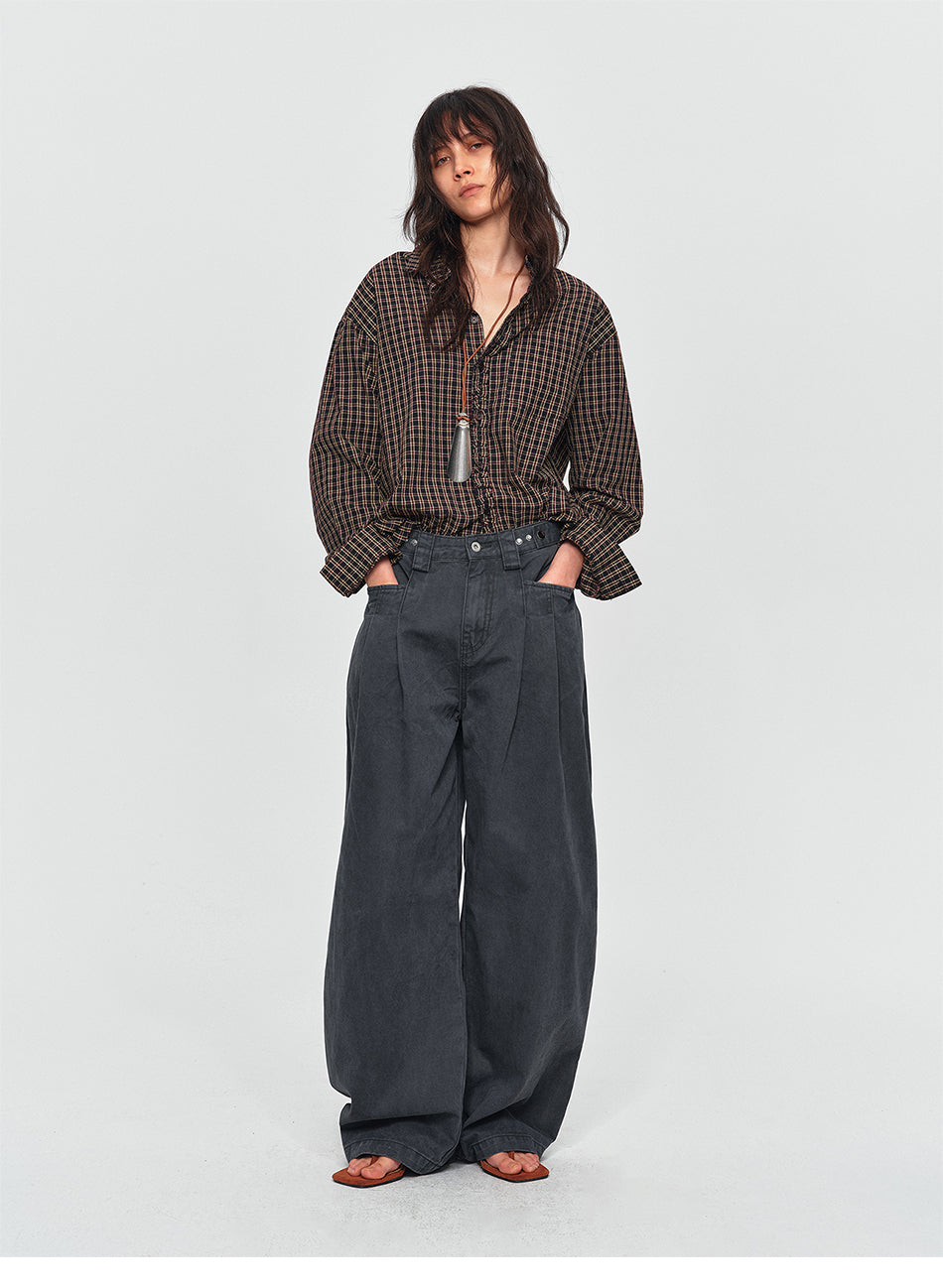 MADWITCH ADJUSTABLE PLEATED WIDE-LEG JEANS #DR6315