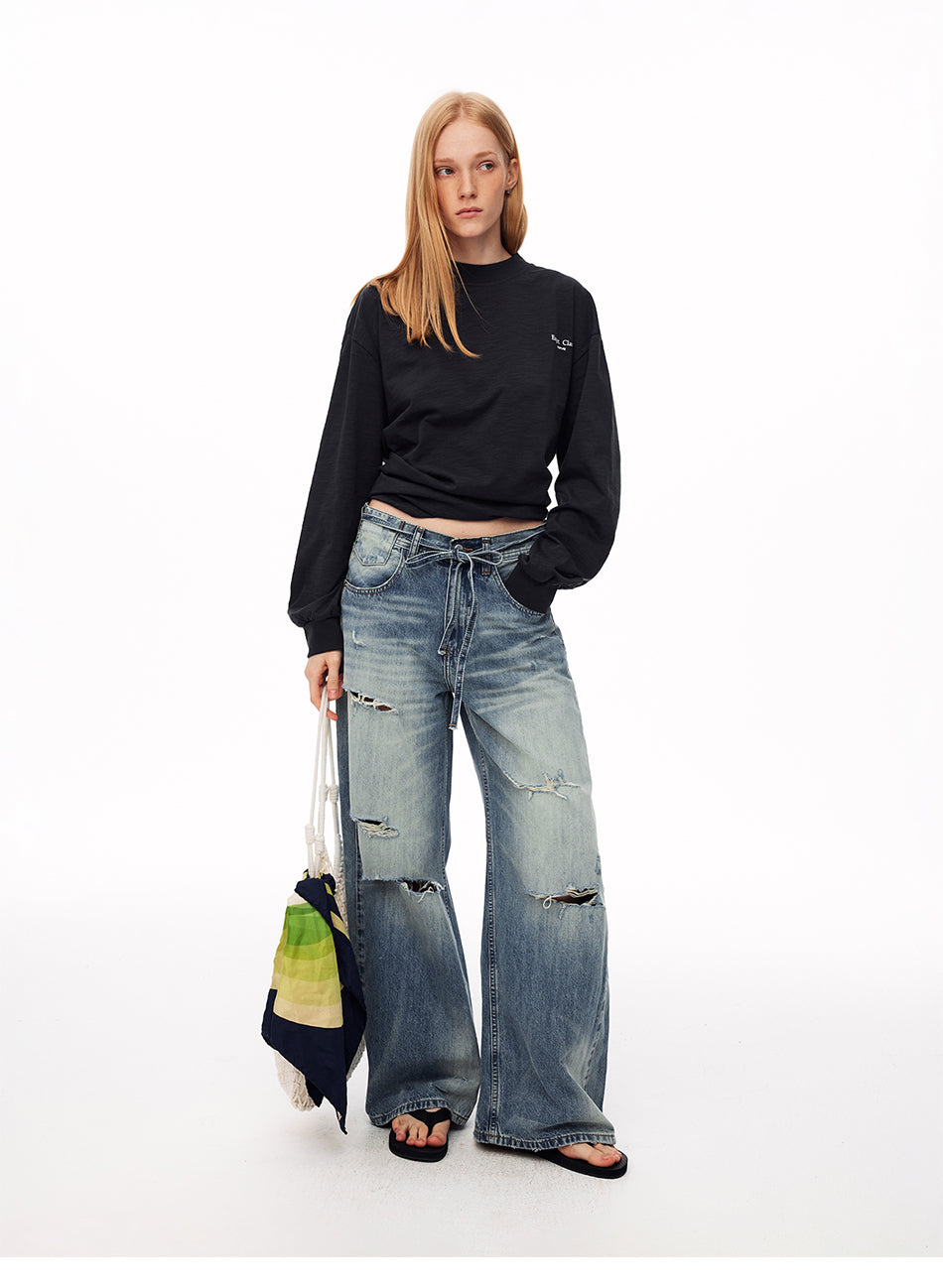 MADWITCH BELTED DISTRESSED CURVED JEANS #CK9836