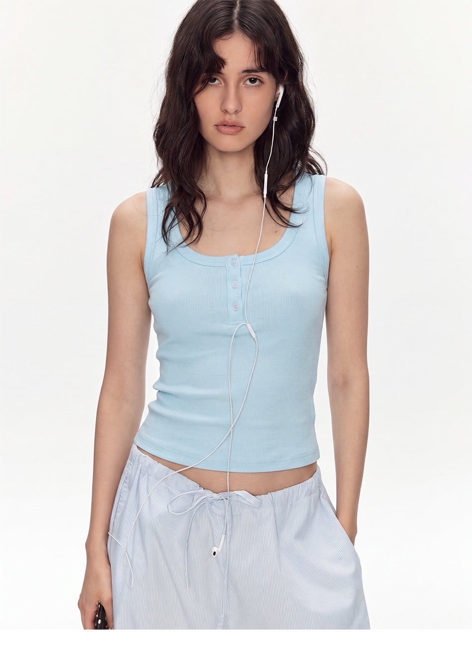 MADWITCH MINIMALIST U-NECK CROPPED RIBBED TANK TOP #C2026329