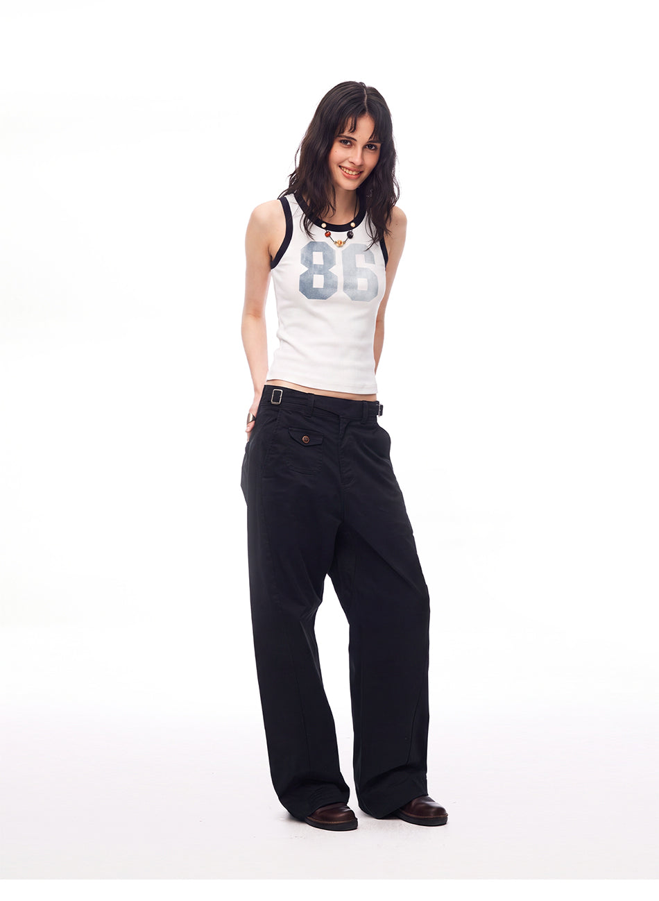 MADWITCH CONTRAST-TRIM GRAPHIC RIBBED CROPPED TANK TOP #BC165N