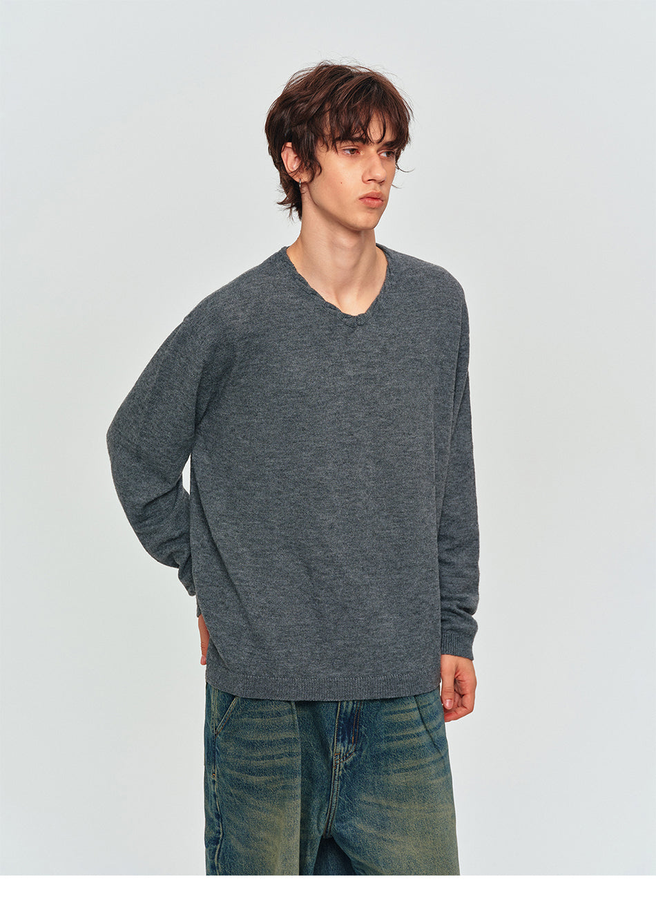 MADWITCH SLOUCHY ROLLED-EDGE V-NECK SWEATER #AW26831