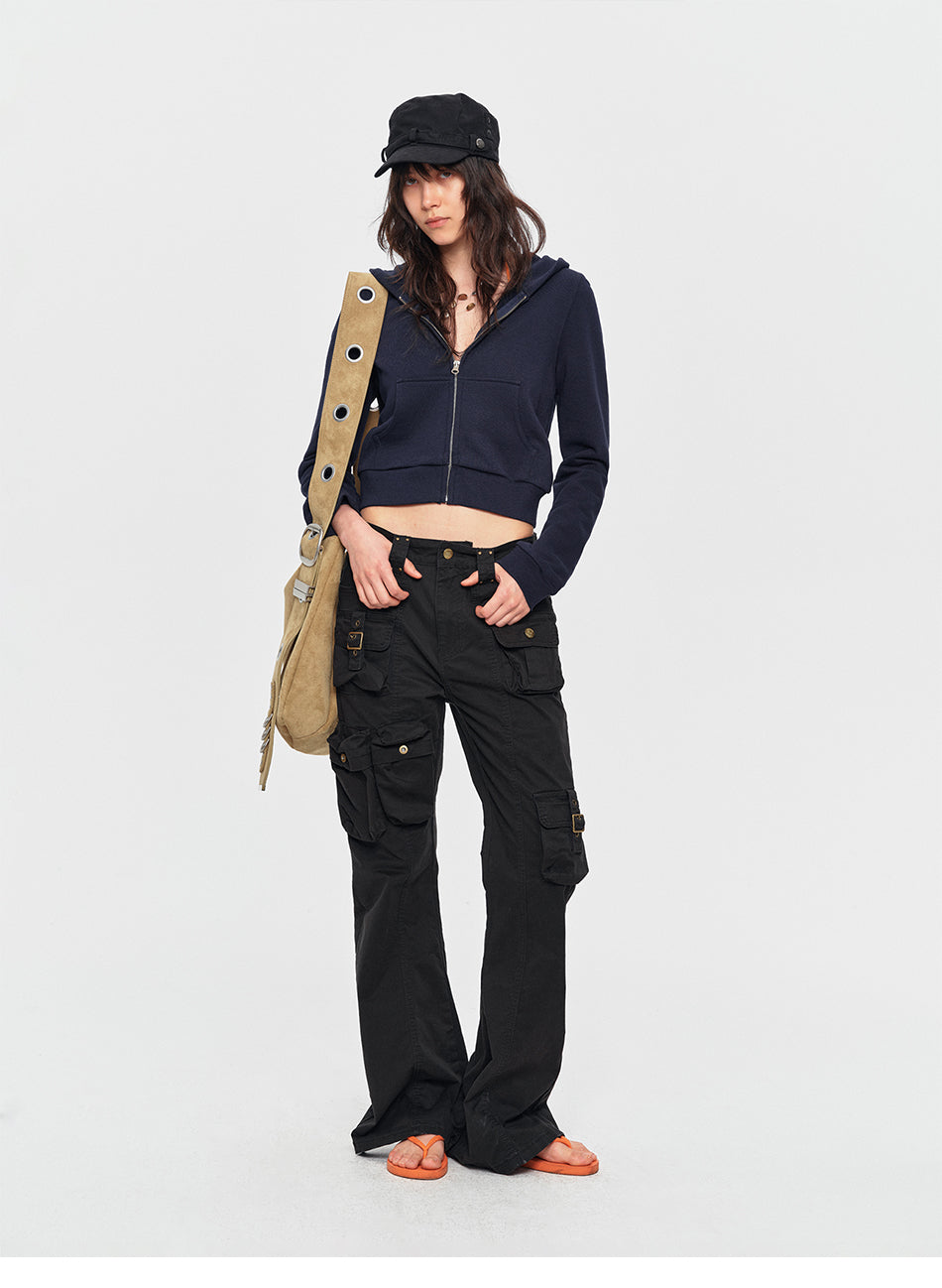 MADWITCH STUDDED LOW-RISE FLARED CARGO PANTS #CN3657