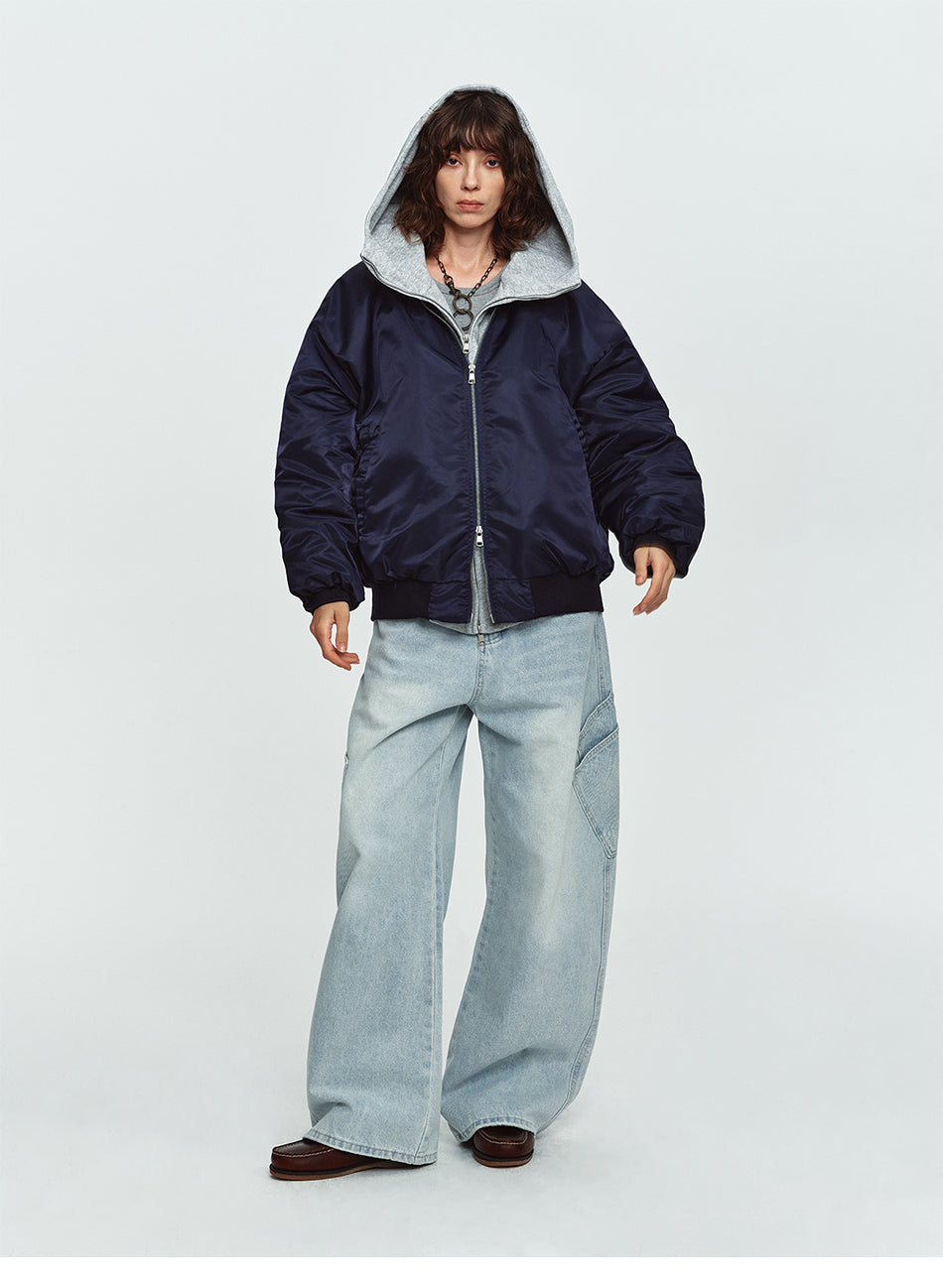 MADWITCH LAYERED HOODED DUAL-ZIP BOMBER JACKET #C2026382