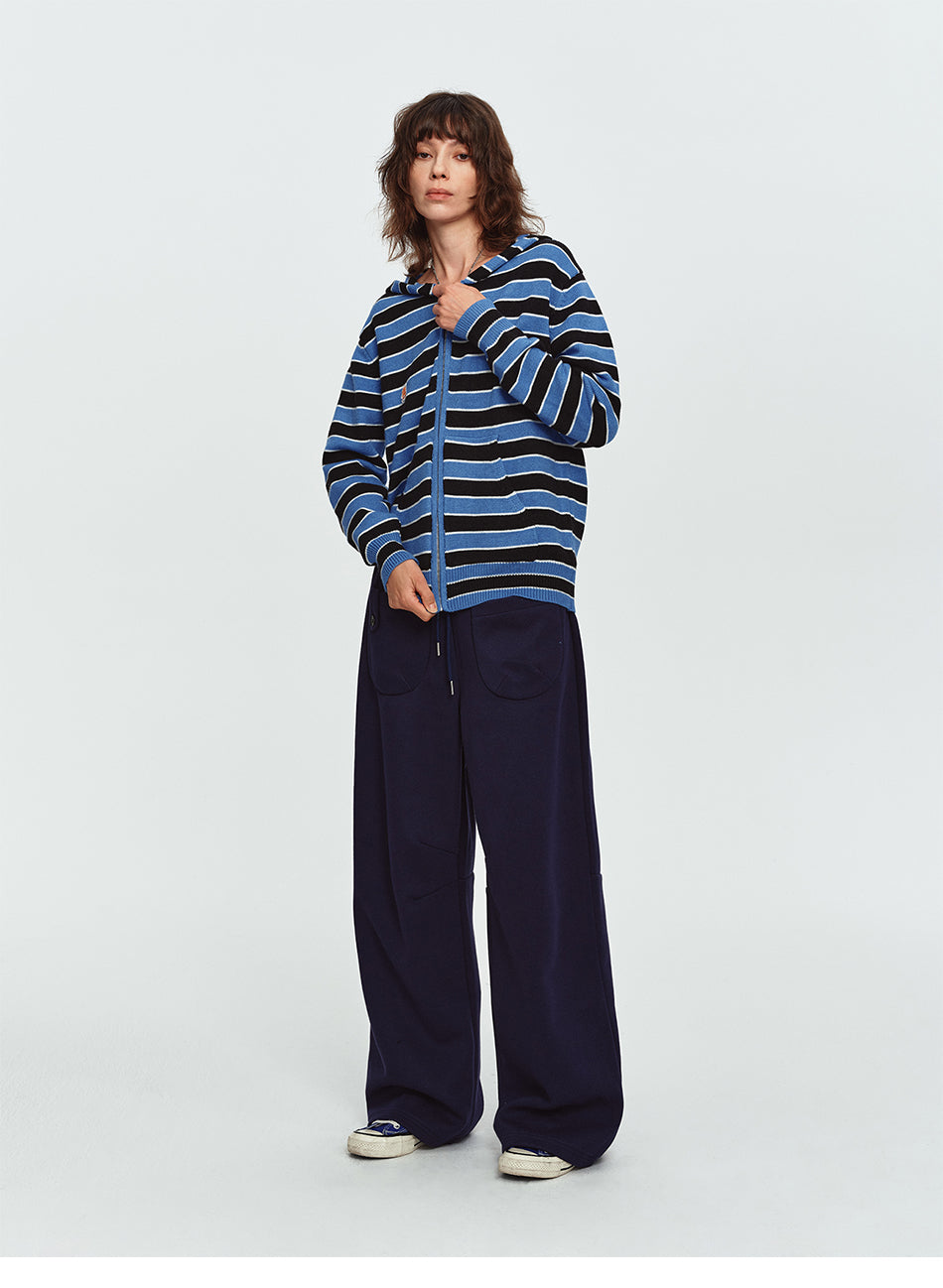 MADWITCH STRIPED EMBROIDERED ZIP HOODED CARDIGAN #L2026746