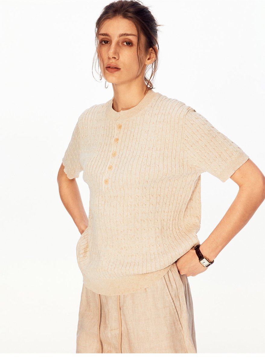 MADWITCH RIBBED HENLEY LINEN TEE 96006 - MadWitch Store