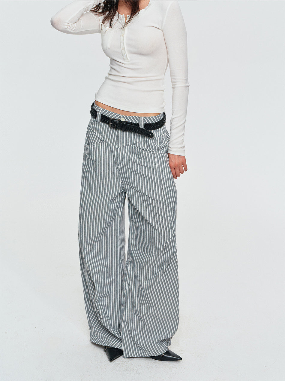 MADWITCH PLEATED STRIPED CURVED PANTS #CK61096