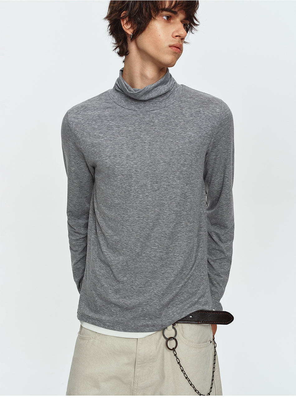 MADWITCH CONTRAST-LAYERED LYOCELL HIGH-NECK SLIM-FIT LONGSLEEVE TEE #AW26144